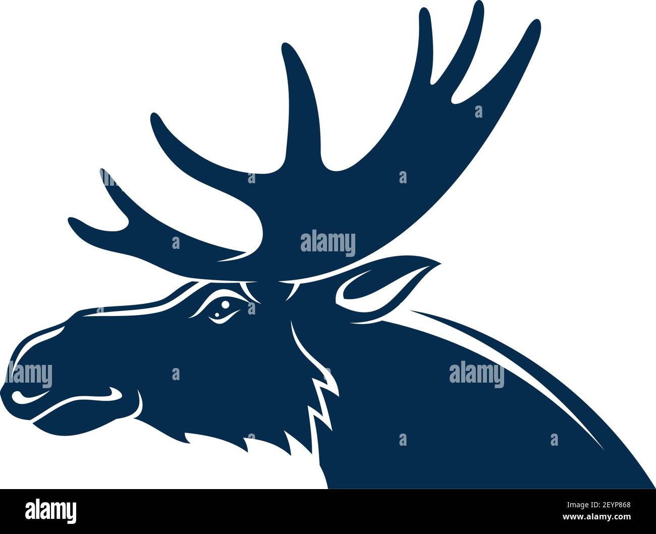 Moose o alci selvaggi isolano testa di cervo con antlers. Mascotte vettoriale per caccia allo stag Illustrazione Vettoriale