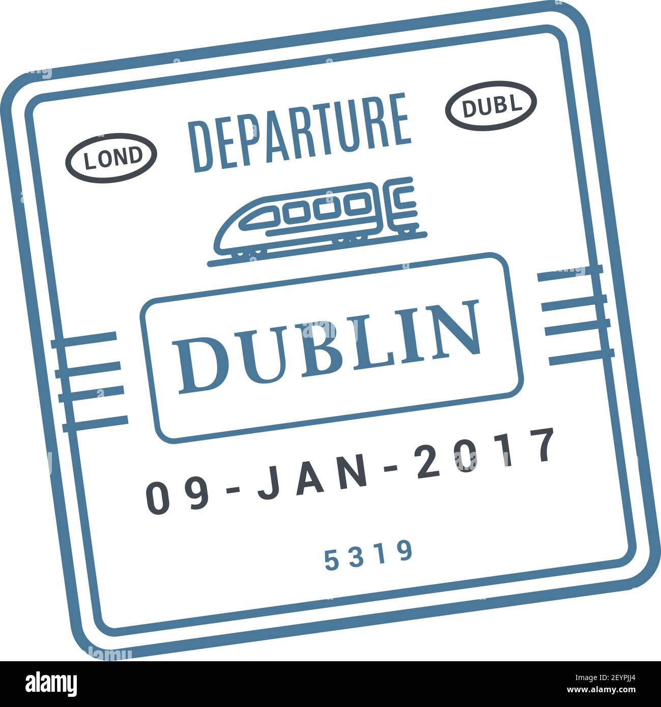 Biglietto del treno di Dublino, vettore isolato con timbro di arrivo della ferrovia. Visto di arrivo o di partenza, timbro di controllo del passaporto Illustrazione Vettoriale