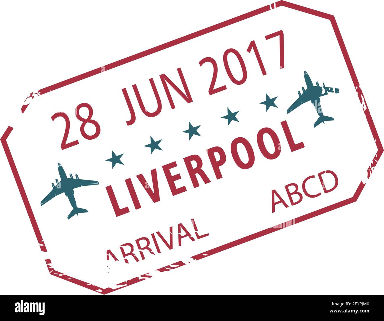 Timbro ufficiale di arrivo a Liverpool UK isolato. Vector Miglation Seal, Aeroporto John Lennon di Liverpool, LPL Illustrazione Vettoriale