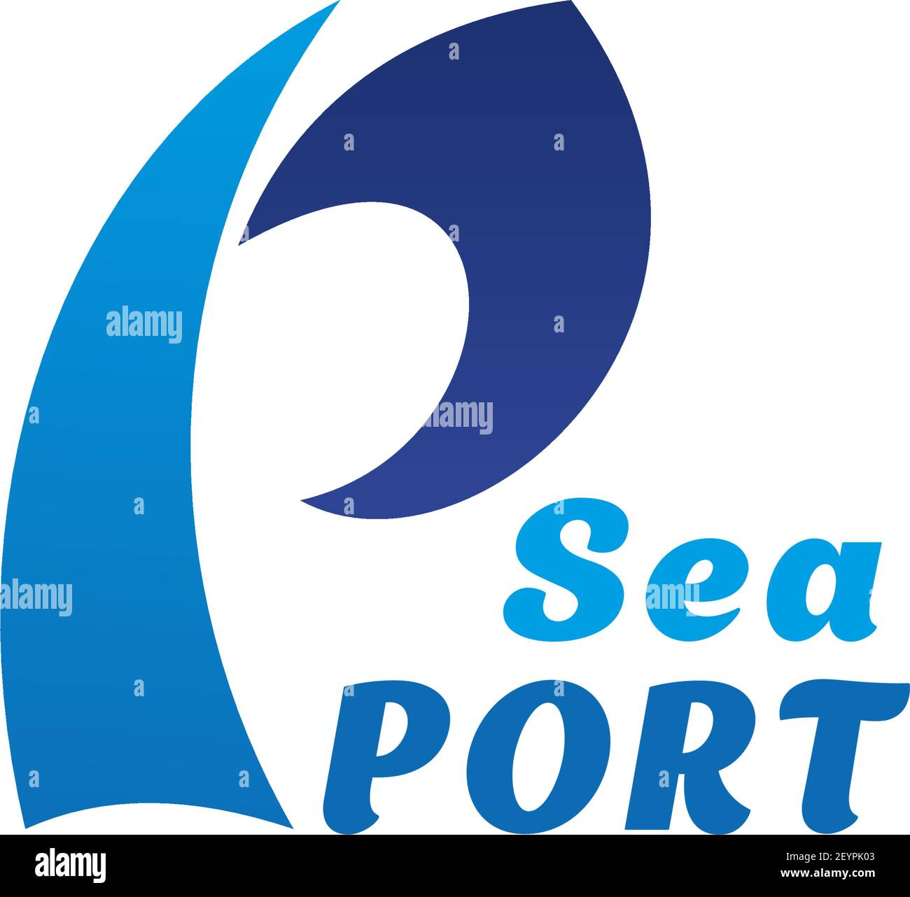 Modello icona Seaport di onda d'acqua e lettera P. Vector disegno isolato di simbolo blu d'onda d'acqua per mare o porto navale di imbarcazioni industriali o per passeggeri Illustrazione Vettoriale
