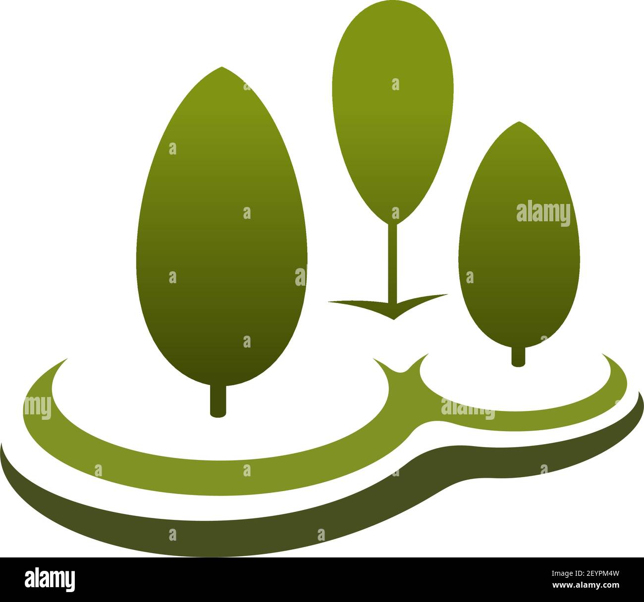 Icona vettoriale con tre alberi verdi. Emblema astratto per organizzazione organica o azienda di risparmio ambientale. Simbolo della foresta e della natura. Colore verde b Illustrazione Vettoriale