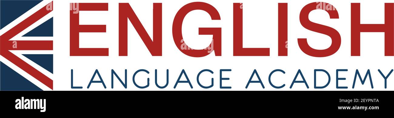 Icona vettoriale accademia in lingua inglese. L'inglese come concetto di seconda lingua. Parla fluentemente in inglese. Badge per le classi di lingua inglese, Illustrazione Vettoriale