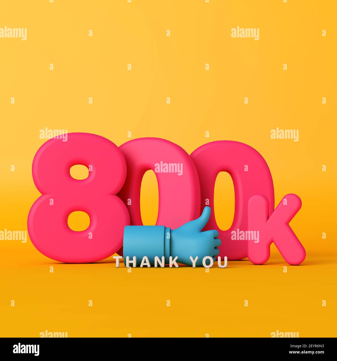 Grazie 800 mila seguaci. Banner sui social media. Rendering 3D Foto Stock