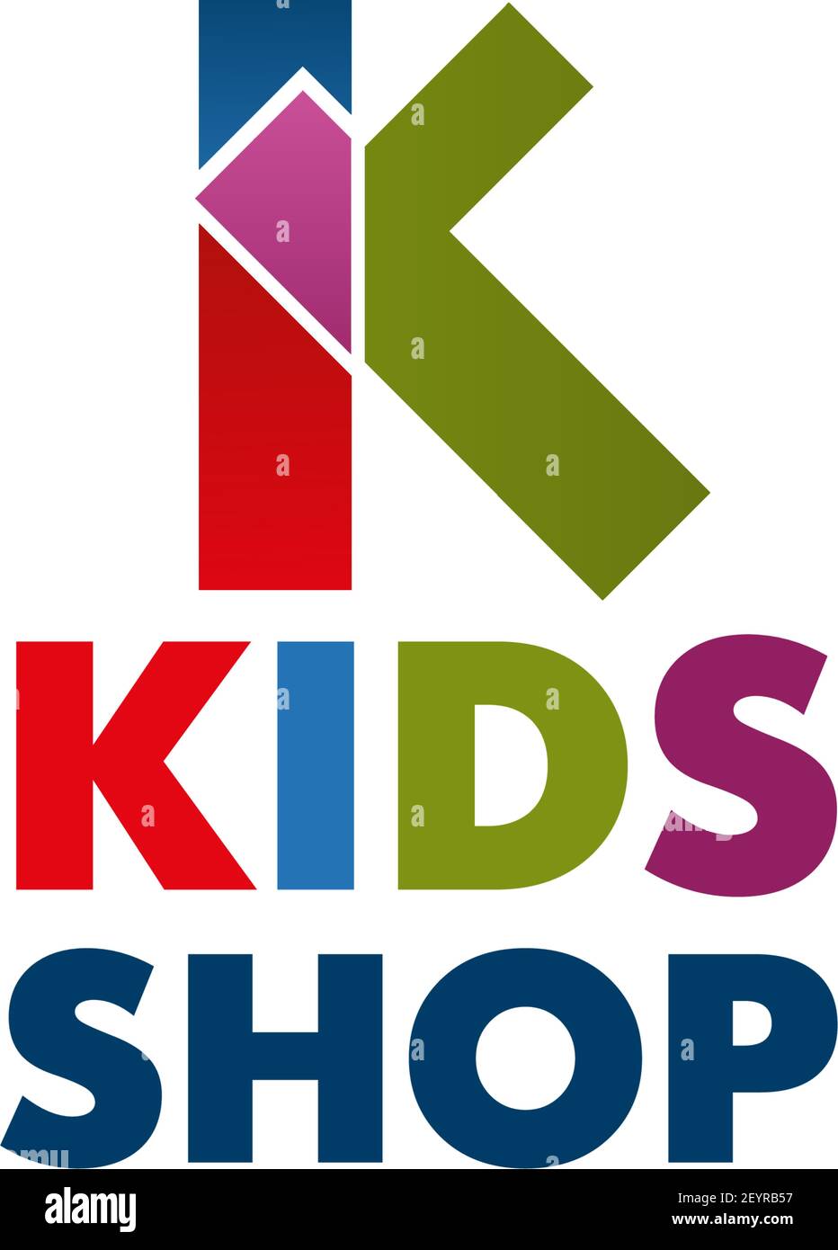 Kids Shop lettera K cartoon icona per i bambini online giocattoli o negozio  di abbigliamento e shopping su internet. Simbolo di colore vettoriale della  lettera K per i negozi al dettaglio per