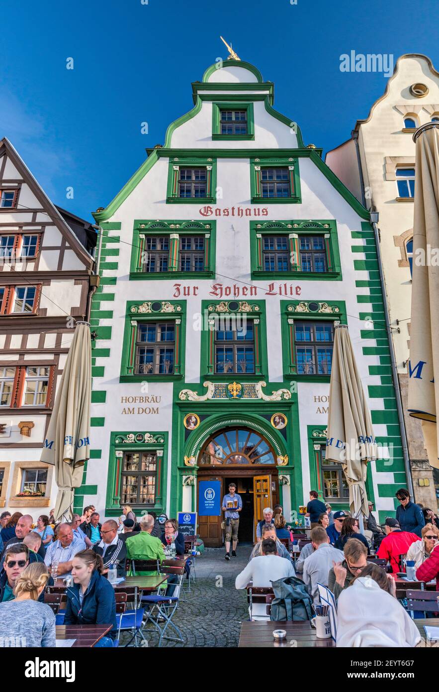Gasthaus Zur Hohen Lilie, hotel a Domplatz a Erfurt, Turingia, Germania Foto Stock
