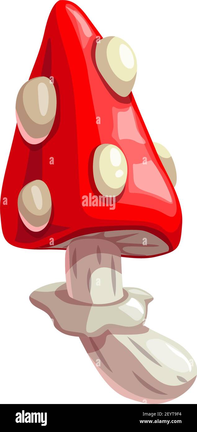 Icona del cartone animato Amanita. Vettore isolato avvelenoso toadstool amanita, Halloween strega pozione fungo Illustrazione Vettoriale
