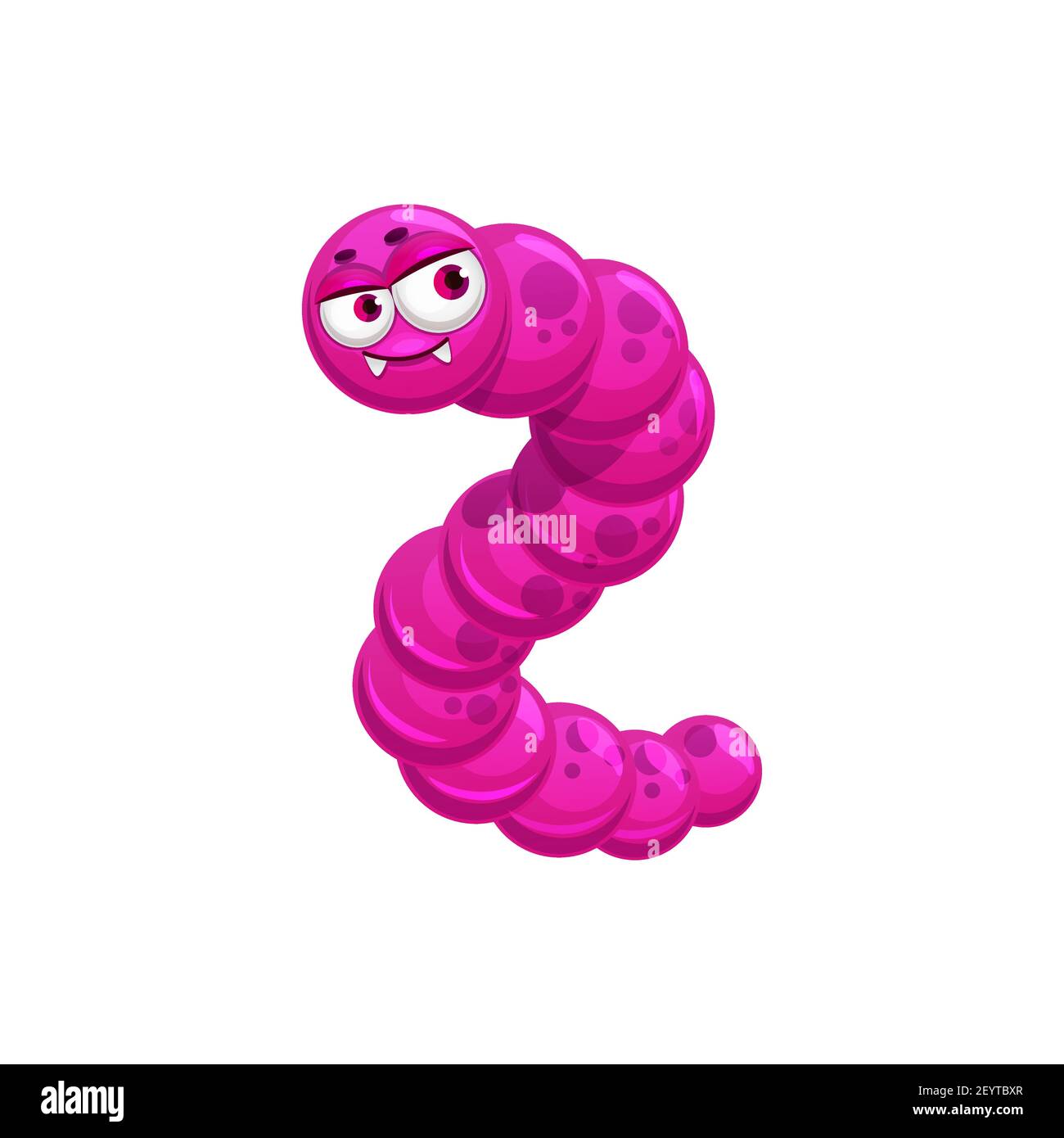 Virus batteri in forma di verme rosa con occhi isolato mostro cartoon. Vettore infezione batterica, fumetto pericoloso germe con occhi e bocca. O umano Illustrazione Vettoriale