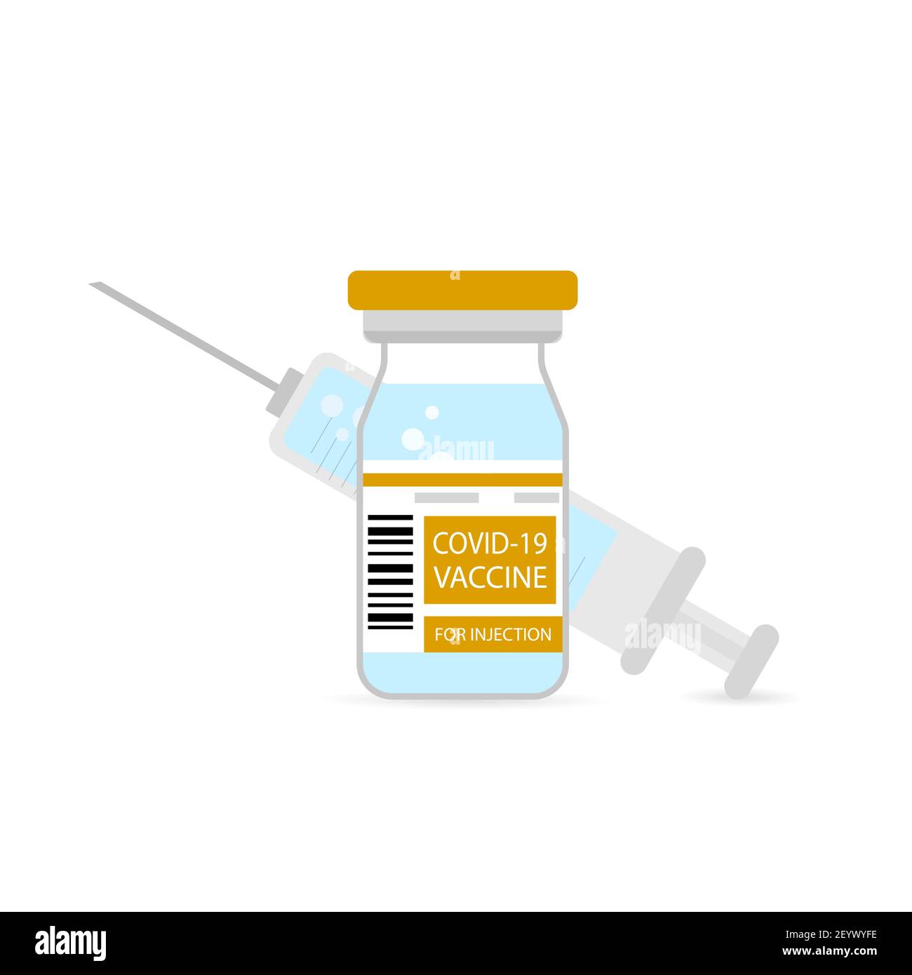 Vaccino covid-19 isolato. Fiala e siringa per la vaccinazione con coronavirus, flaconcino contro la polmonite pandemica, illustrazione vettoriale, prevenzione di 2019 ncov e. Illustrazione Vettoriale