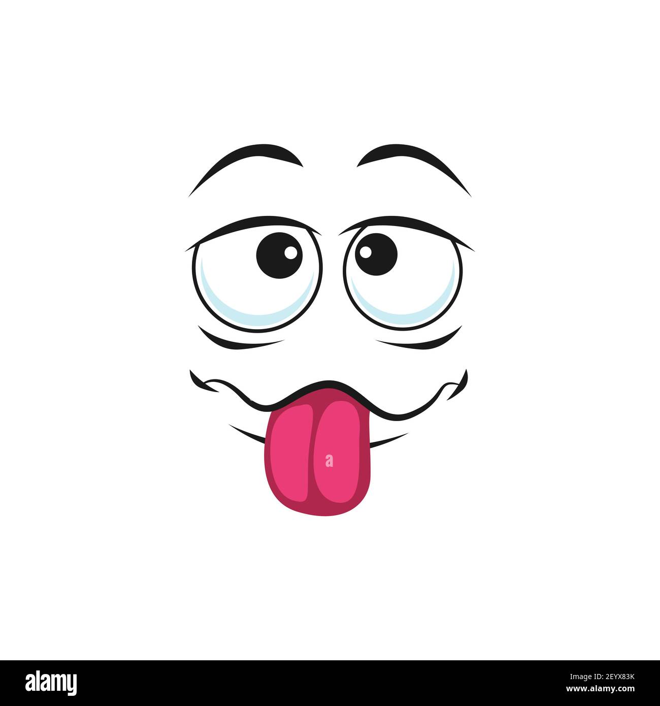 Cartoon viso con lingua rosa attaccante, vettore tease espressione facciale, divertente emoji. Badger sorridi emozione malvagia con occhi rotondi isolati su bianco ba Illustrazione Vettoriale