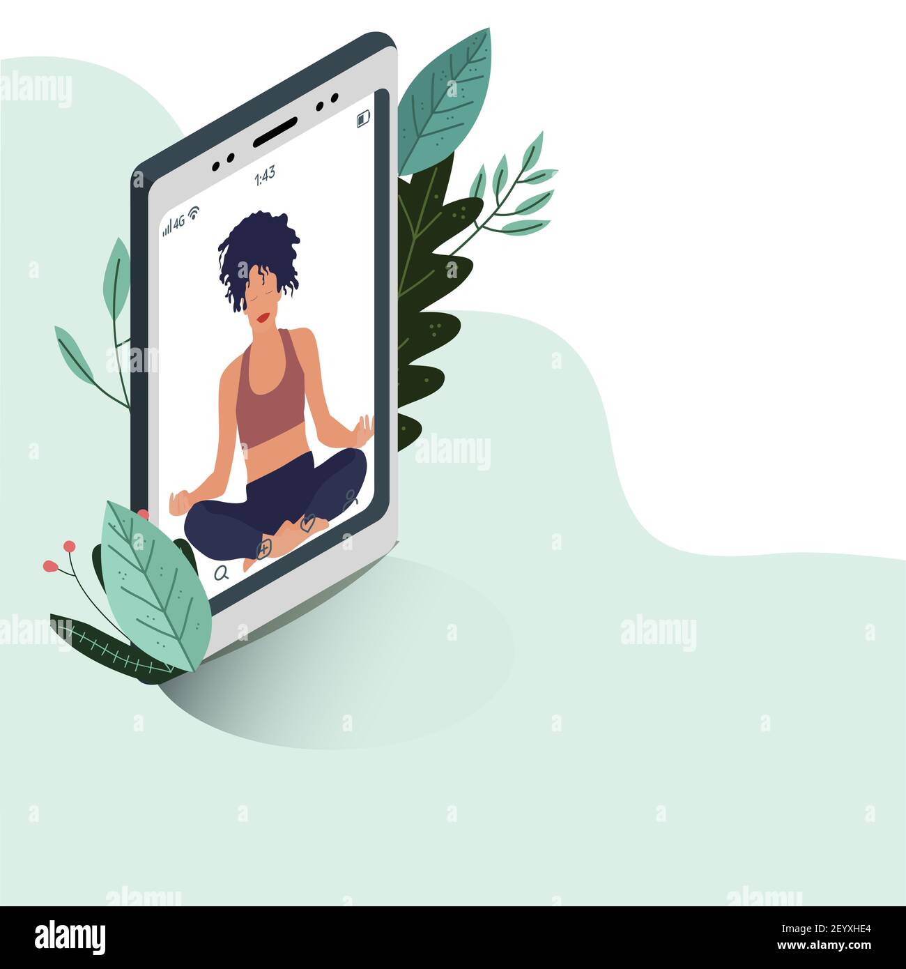 Yoga lezione online meditazione per il corpo e l'allenamento, posa lotus e fitness online, sessione di allenamento sano, illustrazione vettoriale Illustrazione Vettoriale