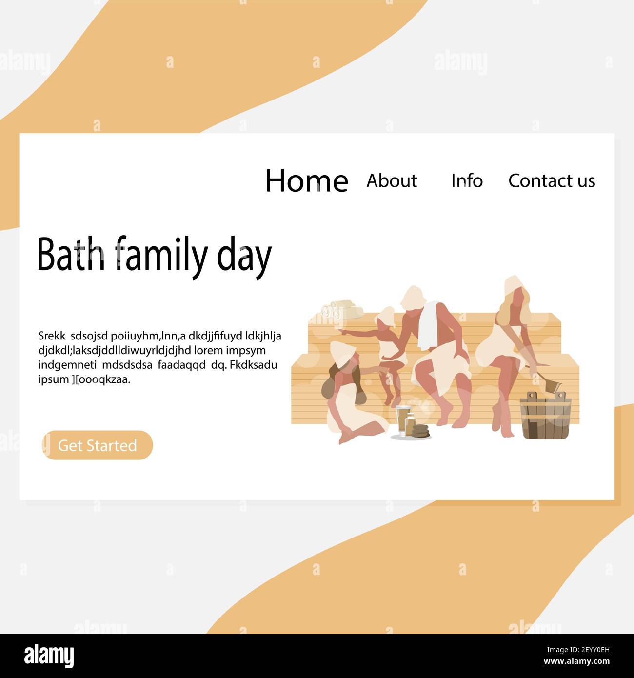 Bagno famiglia giorno pagina, sano relax spa. Madre del padre con i capretti riposano in bagno. Vettore sana igiene e illustrazione di igiene Illustrazione Vettoriale