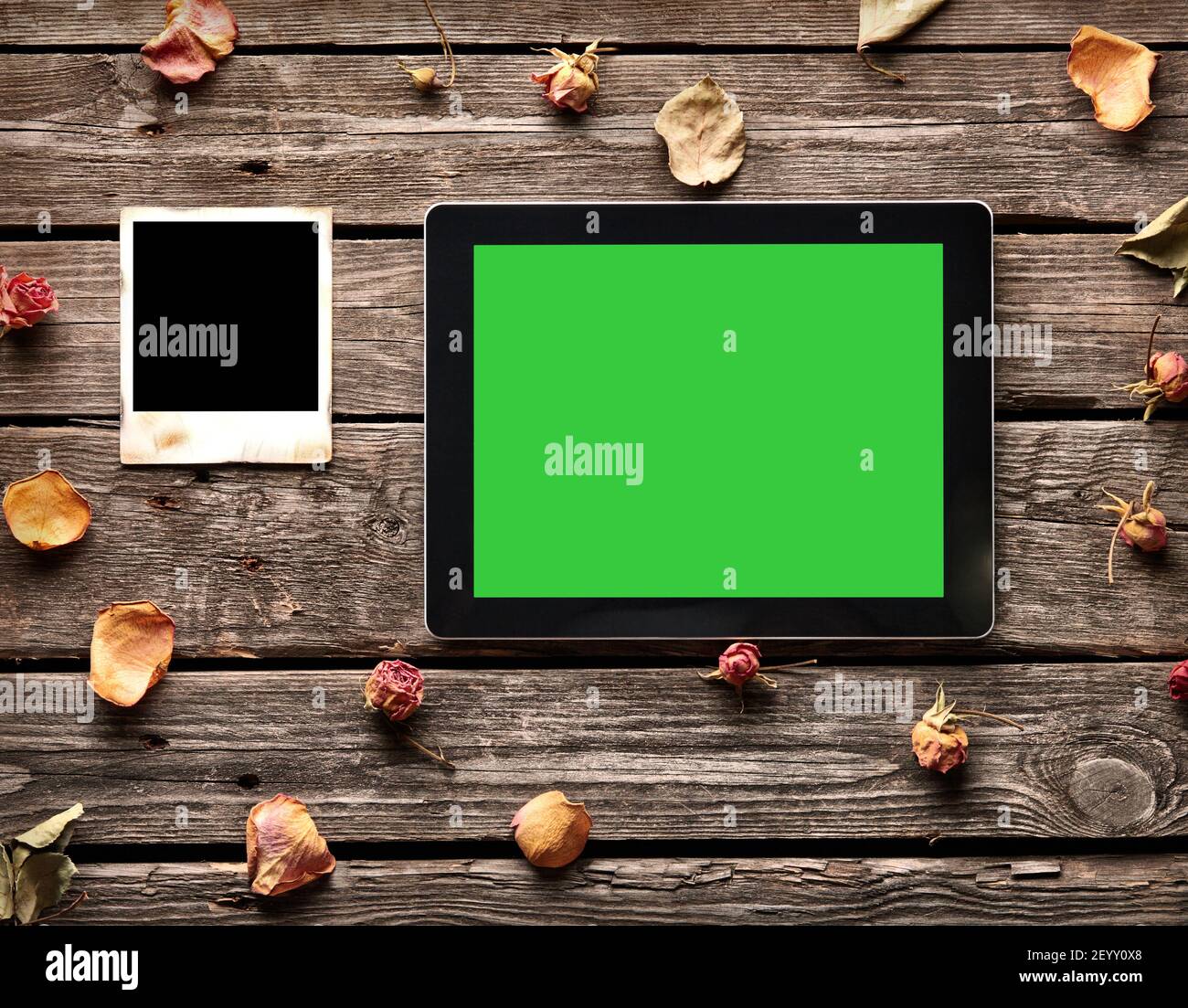 Tablet digitale con foto istantanea vuota Foto Stock