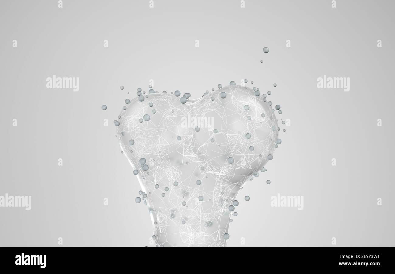 Osso con linee di struttura biologica, rendering 3d. Disegno digitale per computer. Foto Stock