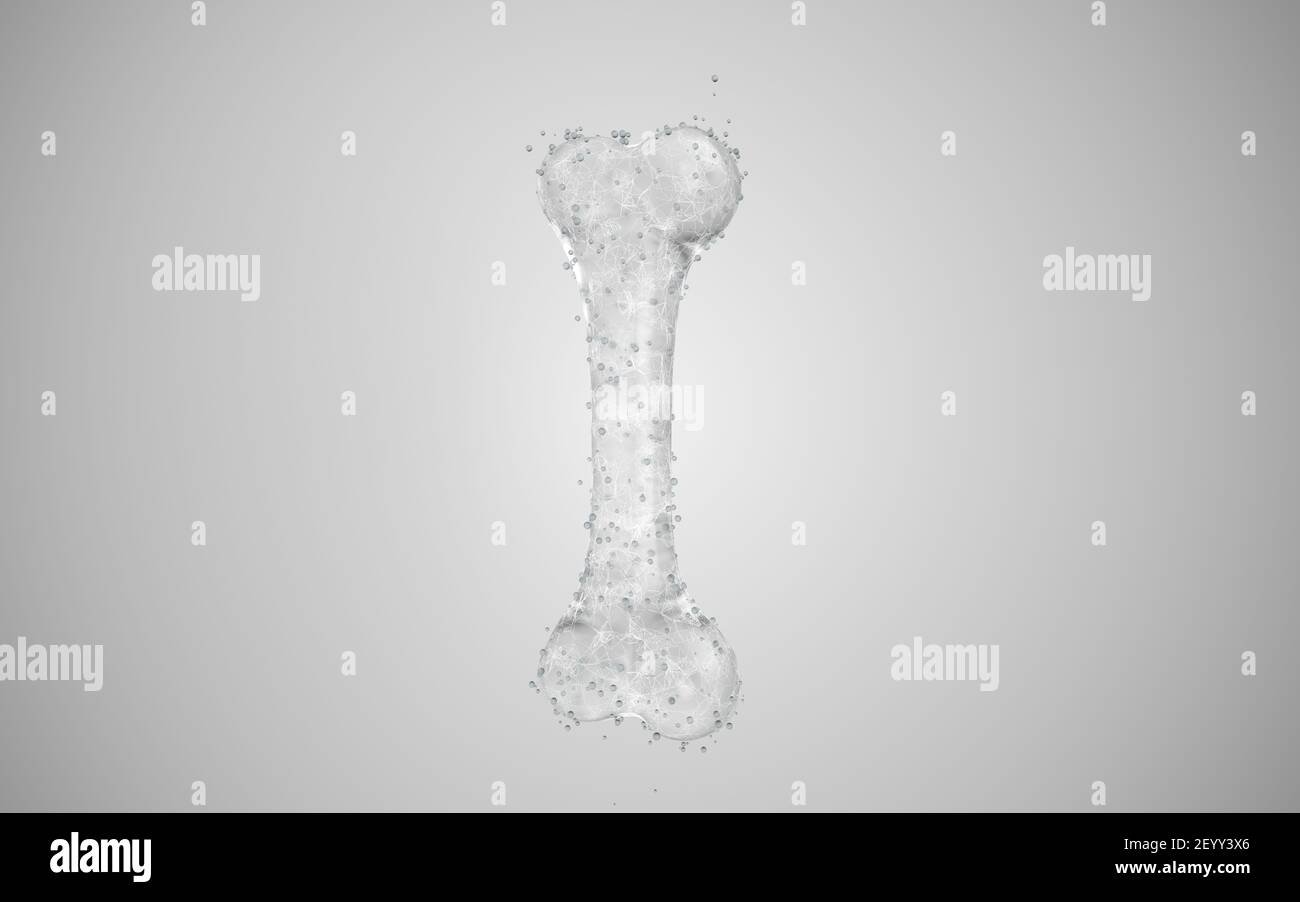 Osso con linee di struttura biologica, rendering 3d. Disegno digitale per computer. Foto Stock