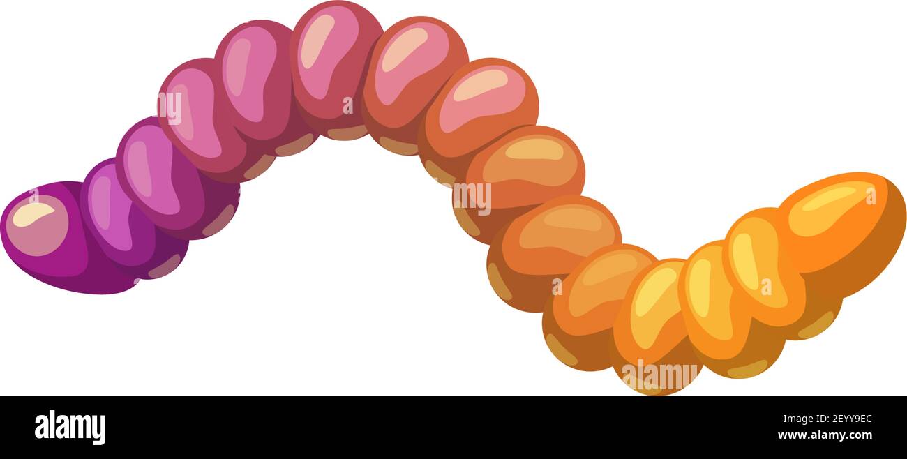 Jelly worm caramella isolato icona realistica. Vector gummy marmalade cartoon color worm, Halloween Treat o trucco, dolce o agrodolce dessert. Masticare multicolo Illustrazione Vettoriale