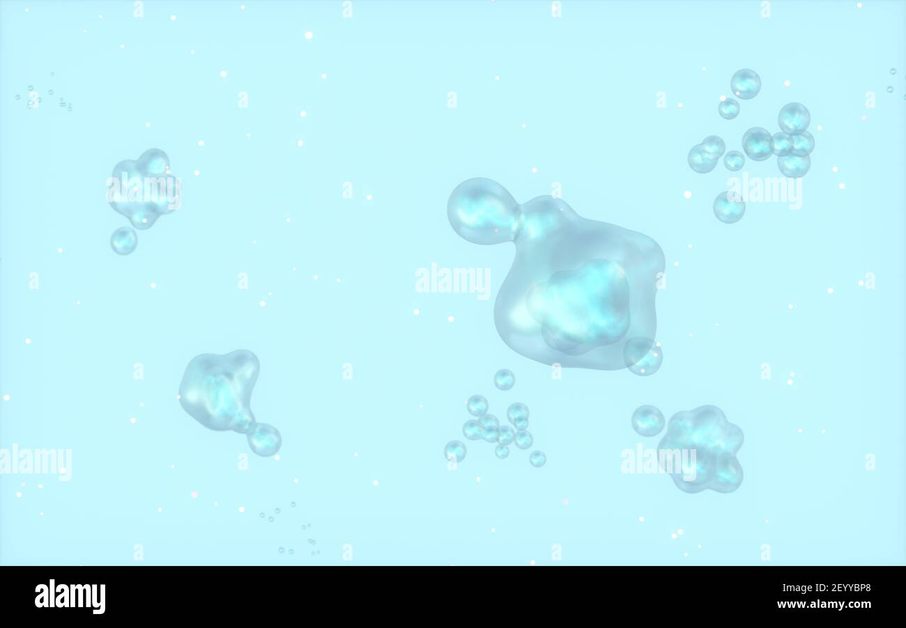 Dividi bolle sott'acqua, rendering 3d. Disegno digitale per computer. Foto Stock