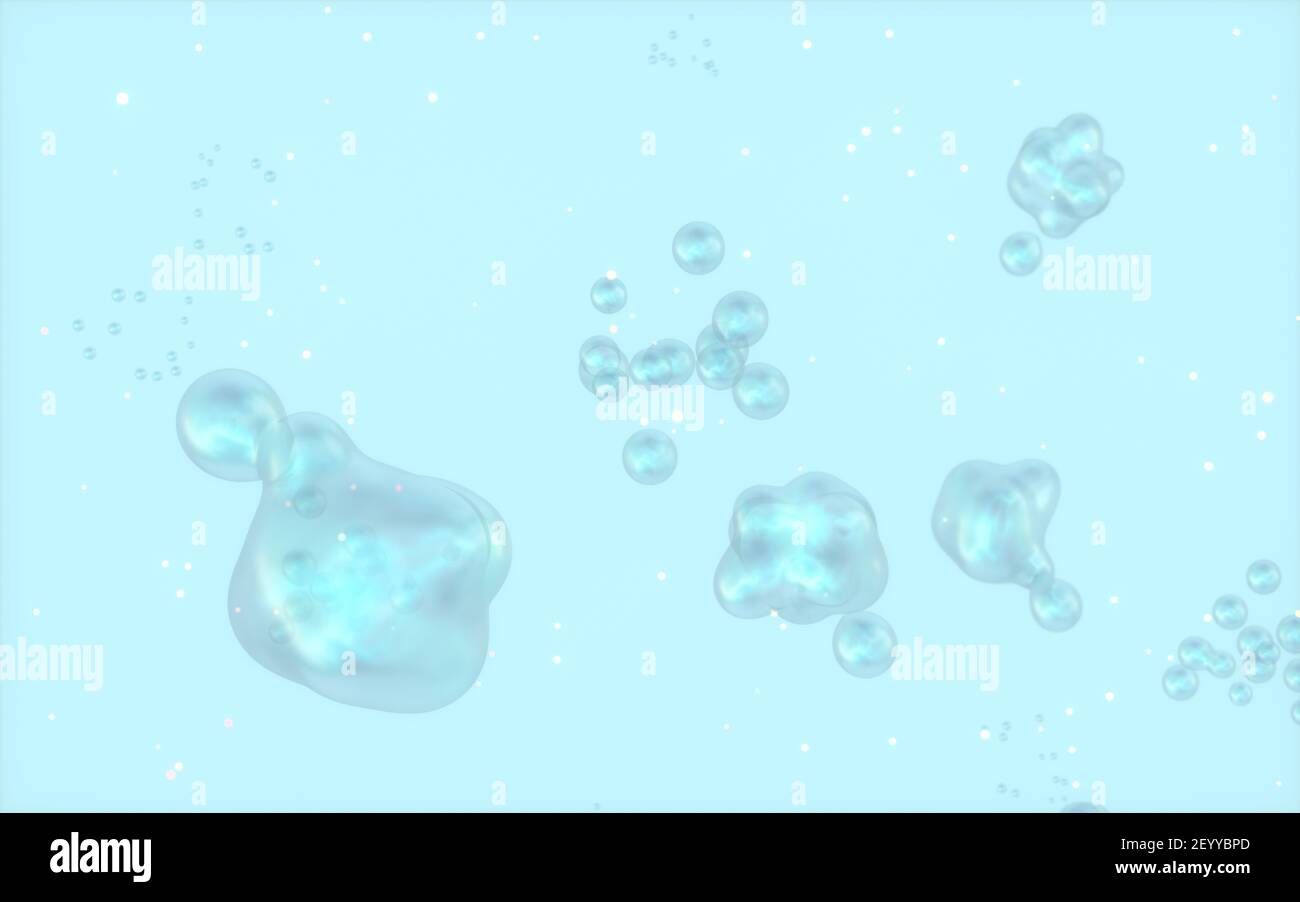 Dividi bolle sott'acqua, rendering 3d. Disegno digitale per computer. Foto Stock