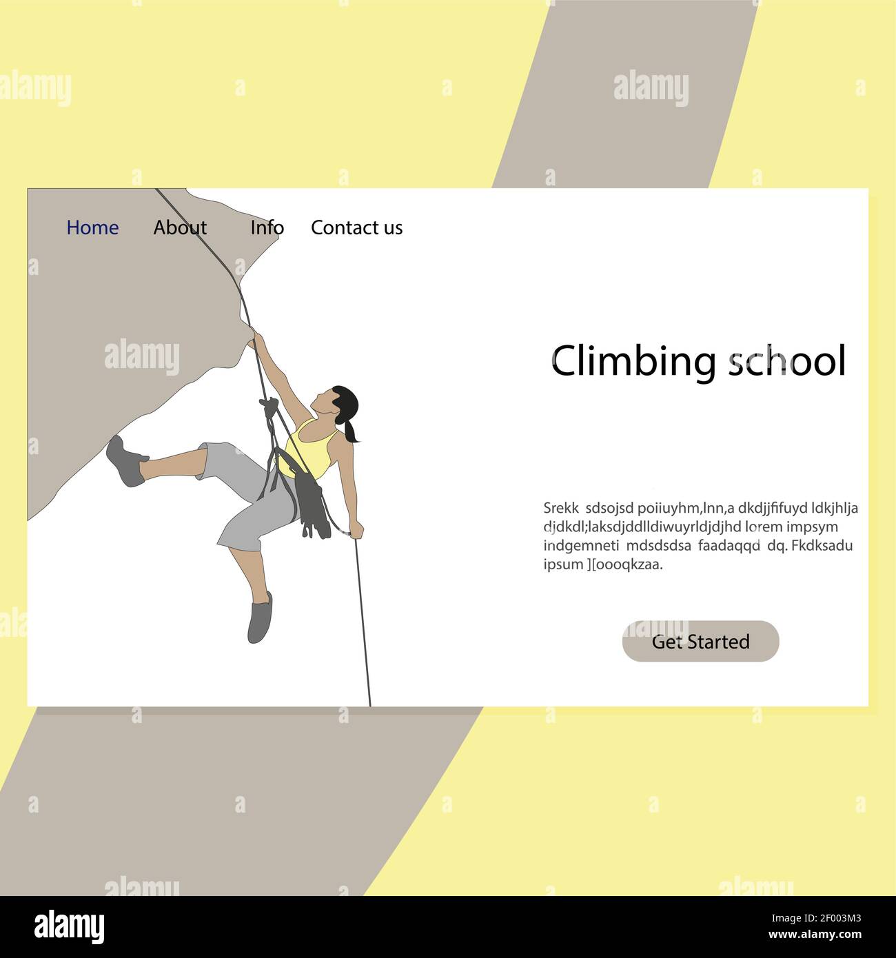 Scuola di arrampicata sportiva landing page, guida estrema. Servizio di alpinismo sito web, hanf sulla scogliera, studio scalatore a illustrazione di montagna Illustrazione Vettoriale