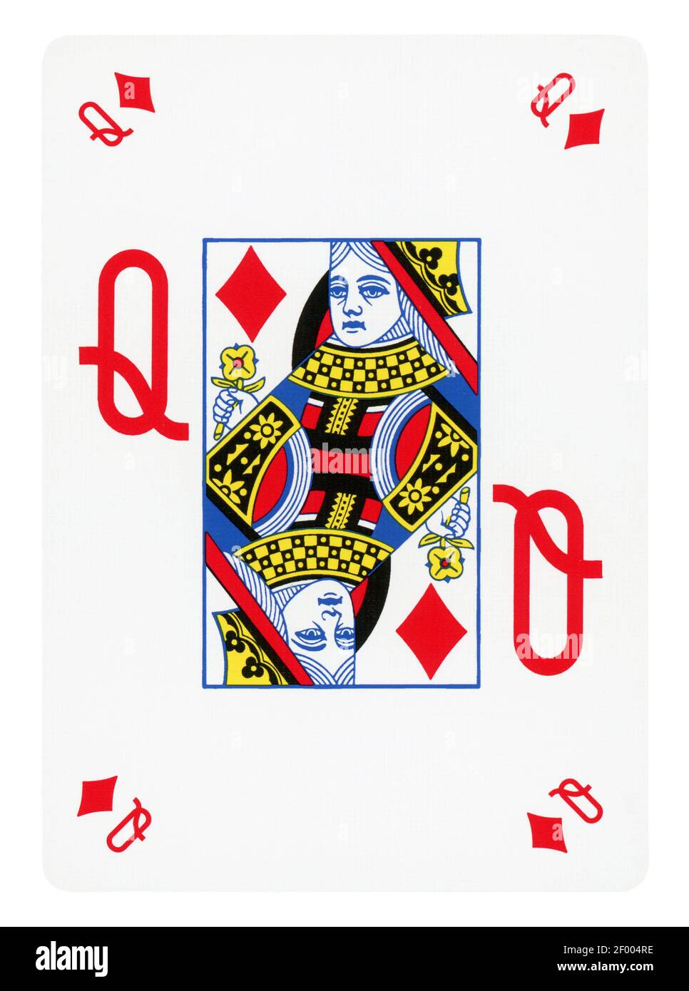 Carta da gioco regina dei diamanti isolata su bianco - clipping percorso Foto Stock