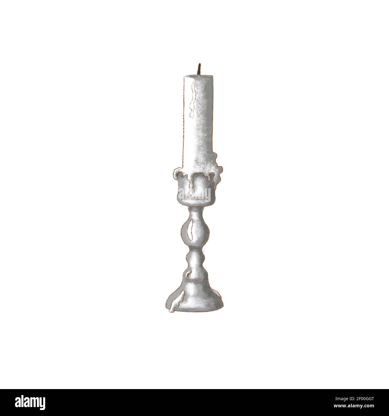 Candelabro d'argento bianco vintage con candela bianca ran isolata su accademia bianca, scura, Foto Stock