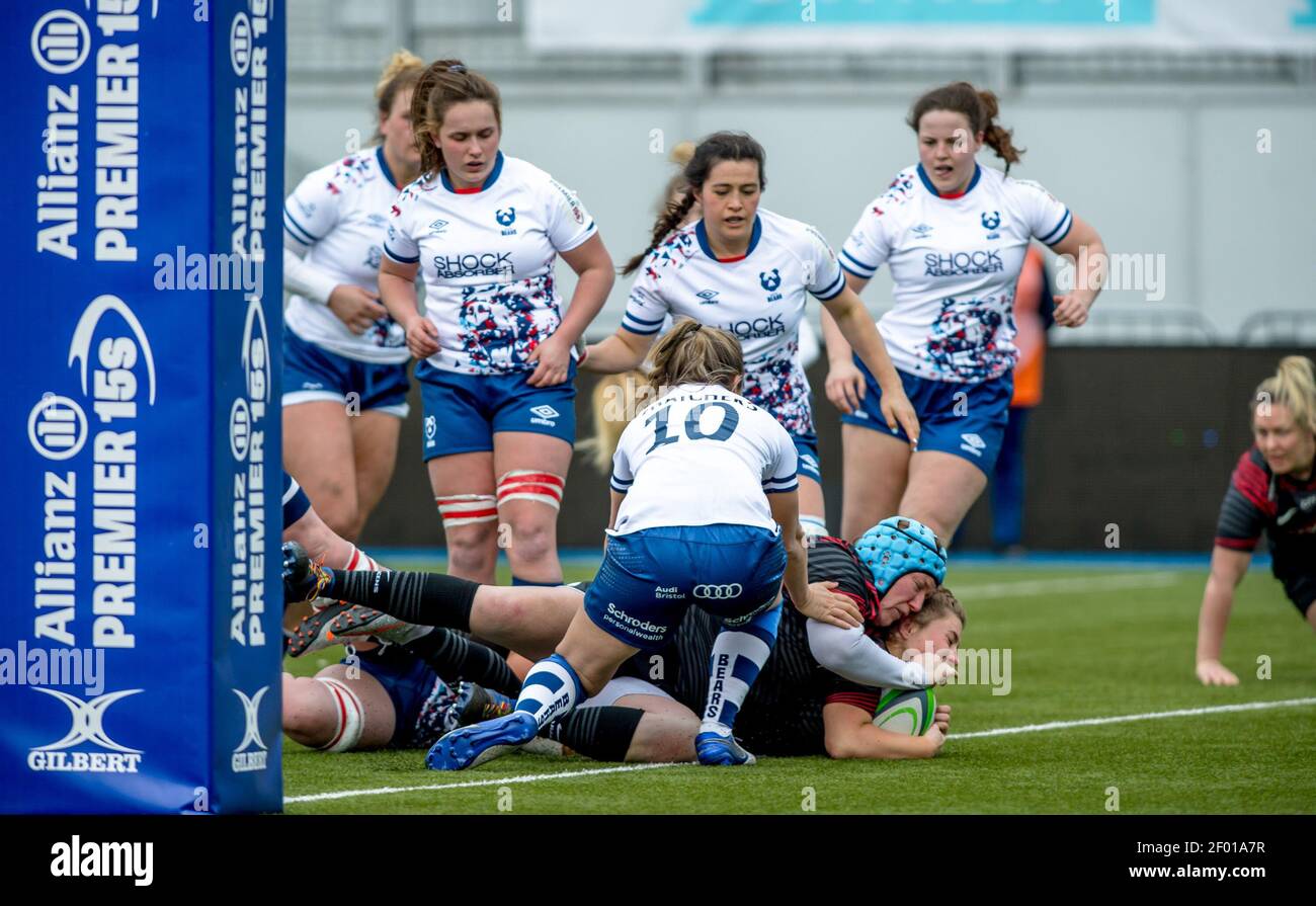 Londra, Regno Unito. 06 marzo 2021. May Campbell of Saracens Women toglie la palla per una prova nella seconda metà durante la partita delle donne Allianz Premier 15s tra Saracens Women e Bristol Bears Women allo Stonex Stadium di Londra, Inghilterra, il 6 marzo 2021. Foto di Phil Hutchinson. Solo per uso editoriale, è richiesta una licenza per uso commerciale. Nessun utilizzo nelle scommesse, nei giochi o nelle pubblicazioni di un singolo club/campionato/giocatore. Credit: UK Sports Pics Ltd/Alamy Live News Foto Stock