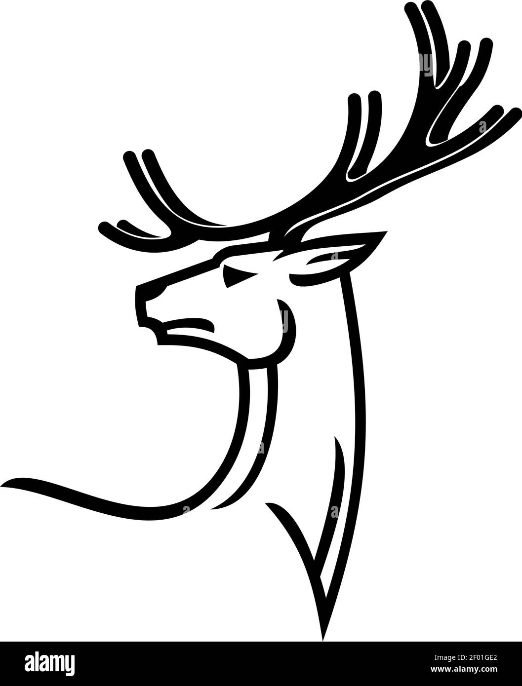 Silhouette di cervo monocromatico isolato da animali antler. Logo del club di caccia alle renne vettoriale, disegno del tatuaggio Illustrazione Vettoriale