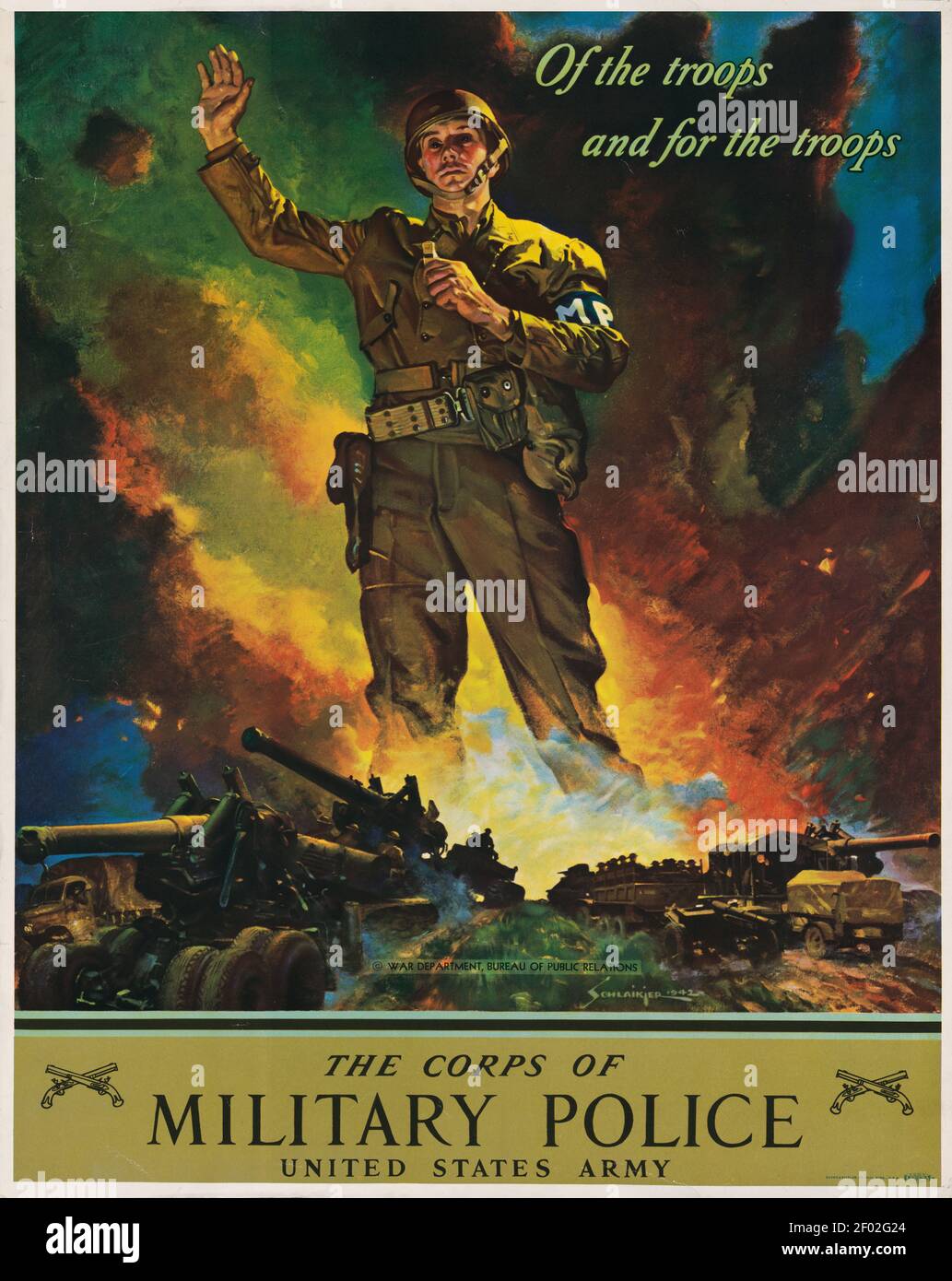 Delle truppe e delle truppe. Il corpo di polizia militare. Poster o annuncio dell'esercito. Esercito degli Stati Uniti. Foto Stock