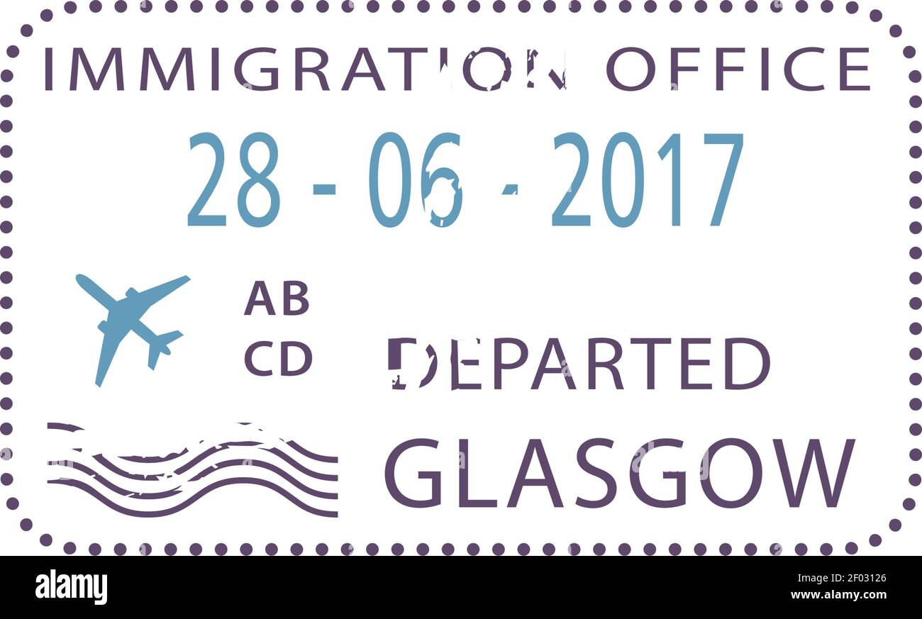 L'ufficio immigrazione di Glasgow ha lasciato isolato il timbro del visto. Simbolo di destinazione Vector Poland con data Illustrazione Vettoriale
