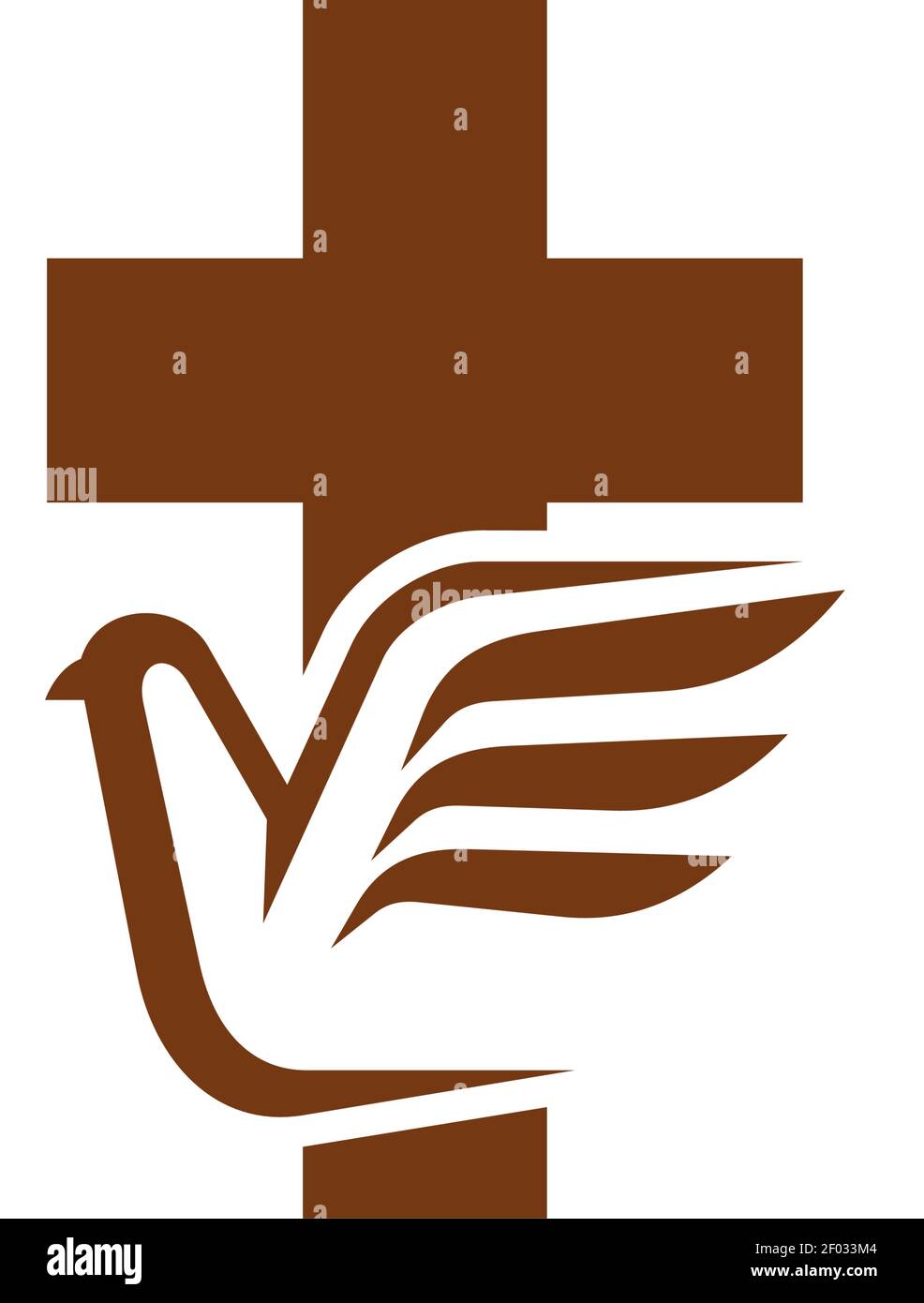 Santa croce e colomba uccelli isolati simboli di religione. Silhouette di piccione vettoriale e crocifisso Illustrazione Vettoriale