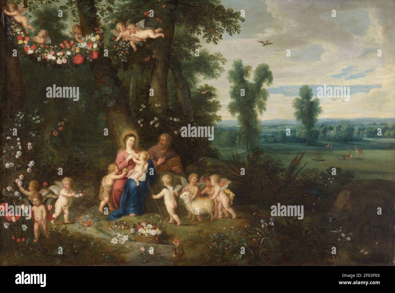 Pieter van Avont e Jan Breugel (II) - Madonna col Bambino, San Giovanni Battista e Angeli. Foto Stock