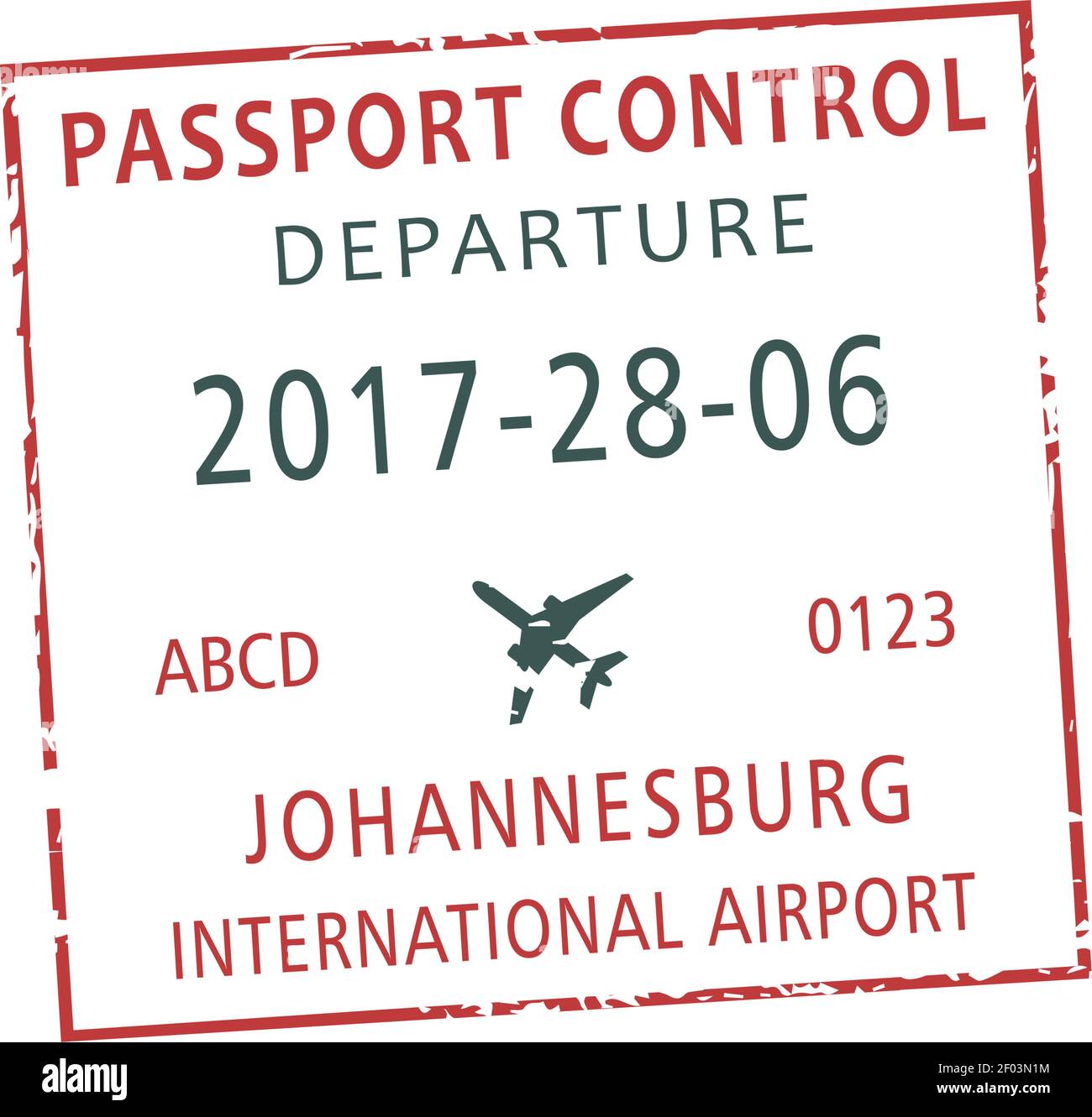 Timbro del visto di partenza dell'aeroporto internazionale di Johannesburg isolato. Vettore Sud Africa controllo dei passaporti di frontiera Illustrazione Vettoriale