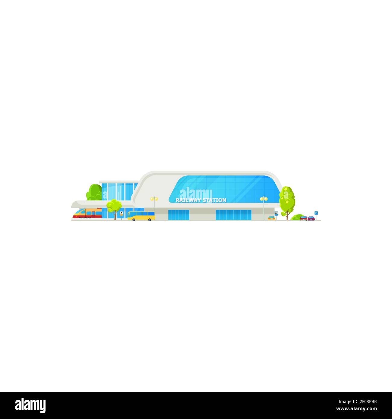Costruzione della stazione ferroviaria mockup, trasporto ferroviario e infrastrutture di trasporto di autobus e taxi veicoli. Deposito vettoriale, facciata sotterranea. SUBW Illustrazione Vettoriale