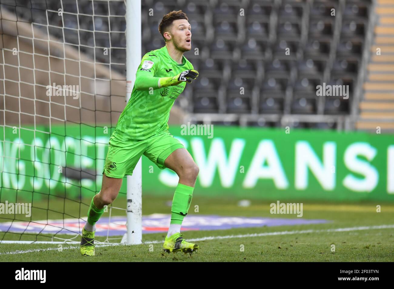 Swansea, Regno Unito. 06 marzo 2021. Freddie Woodman 1 di Swansea City durante la partita a Swansea, UK, il 3/6/2021. (Foto di Mike Jones/News Images/Sipa USA) Credit: Sipa USA/Alamy Live News Foto Stock