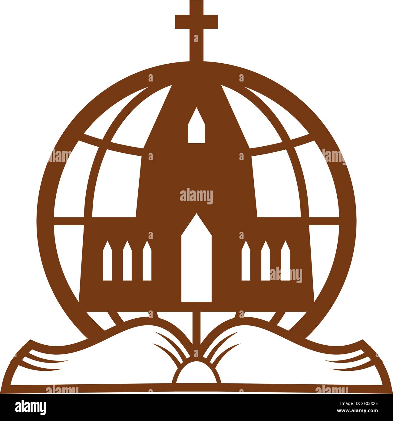 Chiesa cattolica con croce aperta Santa bibbia e croce isolata. Simboli di religione vettoriale, sacro Vangelo cristiano Illustrazione Vettoriale