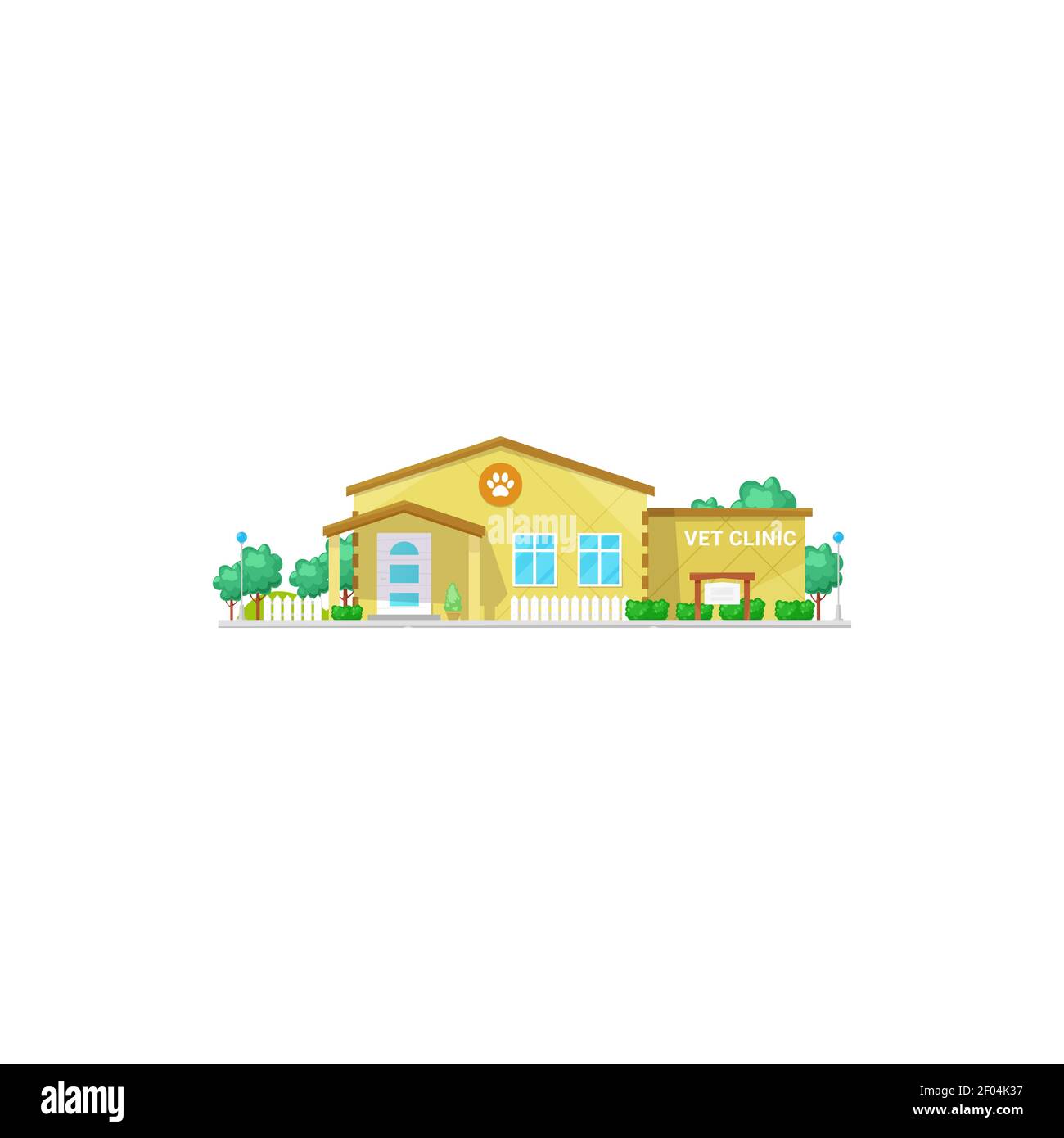 Clinica per prendersi cura di animali domestici isolati clinica veterinaria facciata esterna. Negozio di animali vettoriali, cani gatti ospedale. Clinica medica veterinaria f Illustrazione Vettoriale