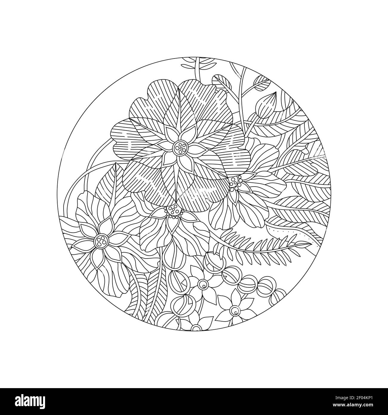 Contorno doodle fiori mandala in bianco e nero per libri da colorare adulti,  monocromo motivo vettoriale floreale Immagine e Vettoriale - Alamy