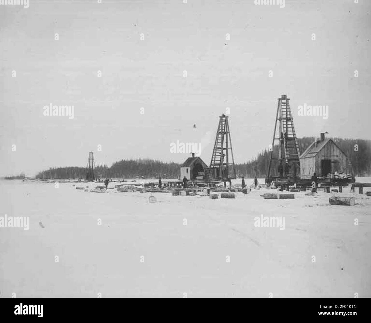 I macchinisti al lavoro sulle pianure dei ghiacciai al miglio 20 nelle vicinanze di Alaganik, 17 marzo 1908 Foto Stock
