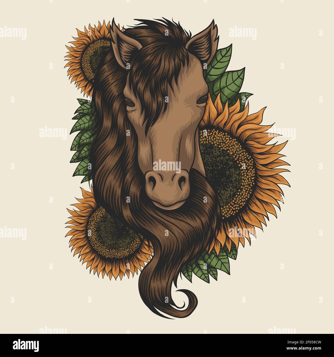 Testa di cavallo girasole illustrazione vettoriale per la vostra azienda o marca Illustrazione Vettoriale