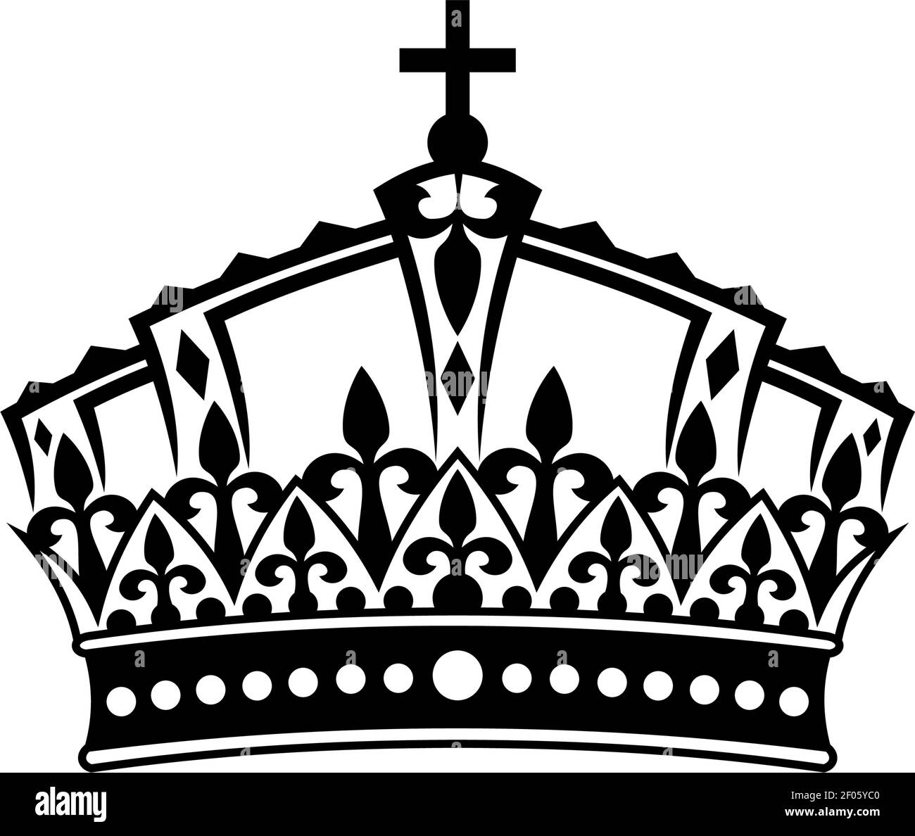 Gioielli tesoro corona isolata con i simboli fleur-de-lis. Vector Royal Headwear, corona vittoriana Illustrazione Vettoriale