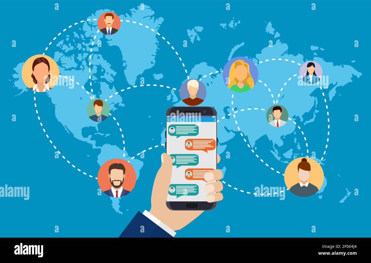 persone che si connettono in tutto il mondo. Illustrazione Vettoriale