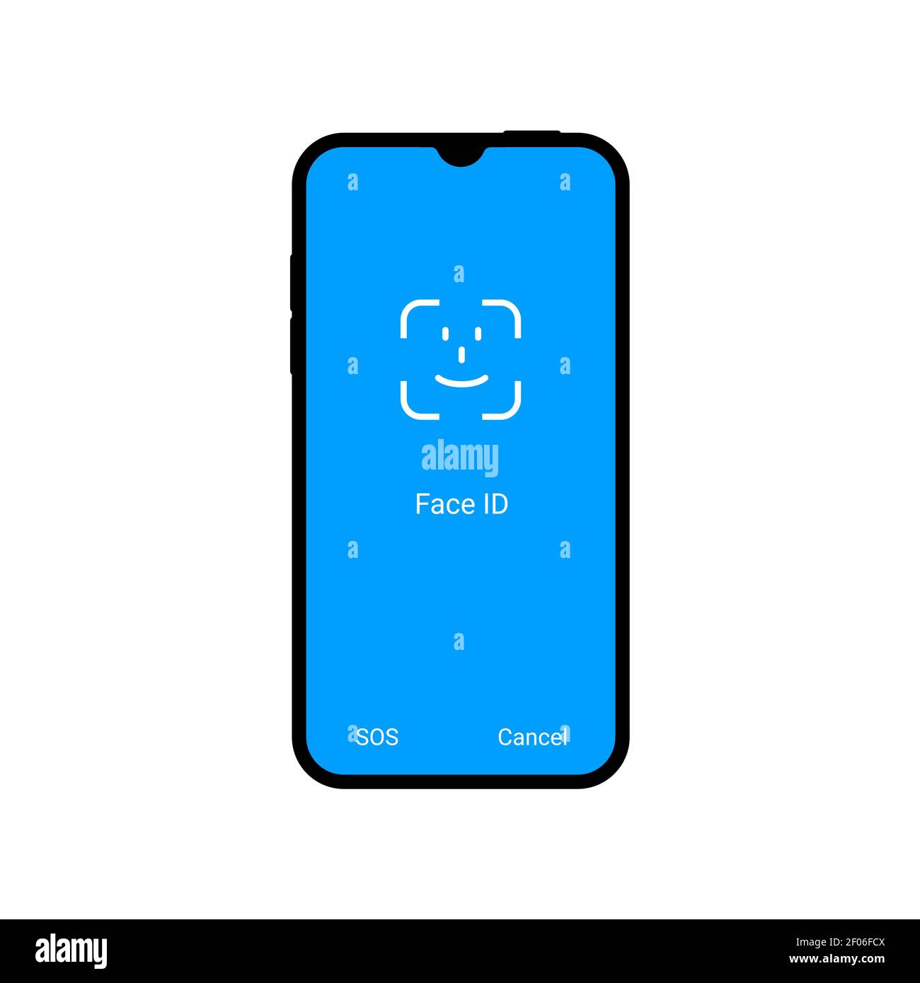 Verifica utente riconoscimento facciale Face ID. Concetto biometrico di scansione del volto del telefono Illustrazione Vettoriale