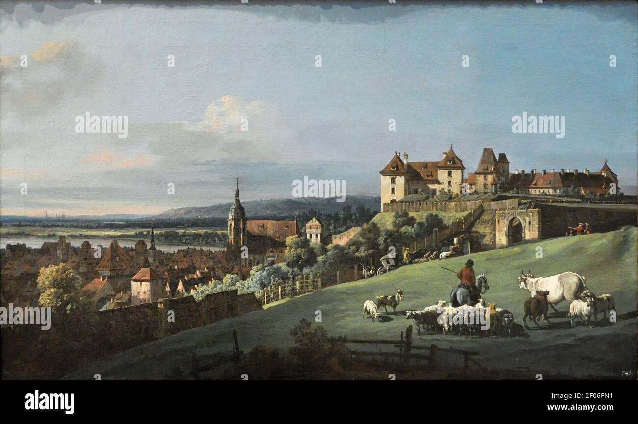 Pirna Die Festung Sonnenstein Öl auf Leinwand 1755-1760 Bernardo Bellotto. Foto Stock