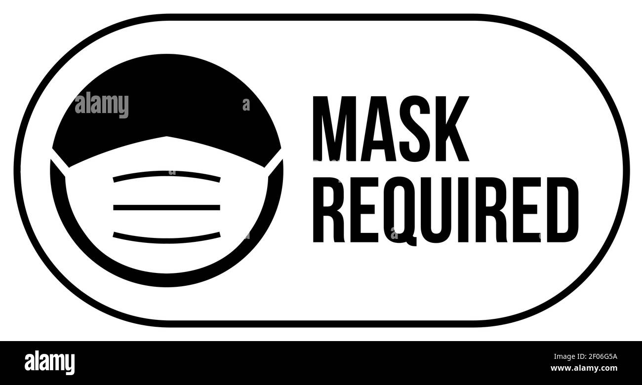 Maschera di usura logo vettoriale segno richiesto. Avviso virus corona segnaletica facemask Illustrazione Vettoriale