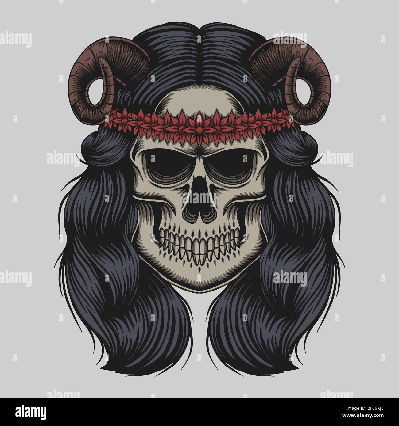 Skull demone ragazza vettore illustrazione per la vostra azienda o marca Illustrazione Vettoriale