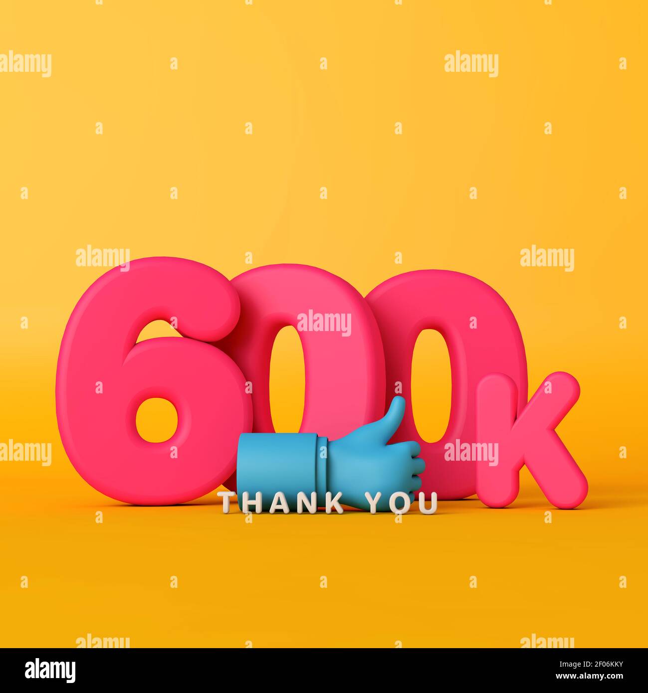Grazie 600 mila seguaci. Banner sui social media. Rendering 3D Foto Stock