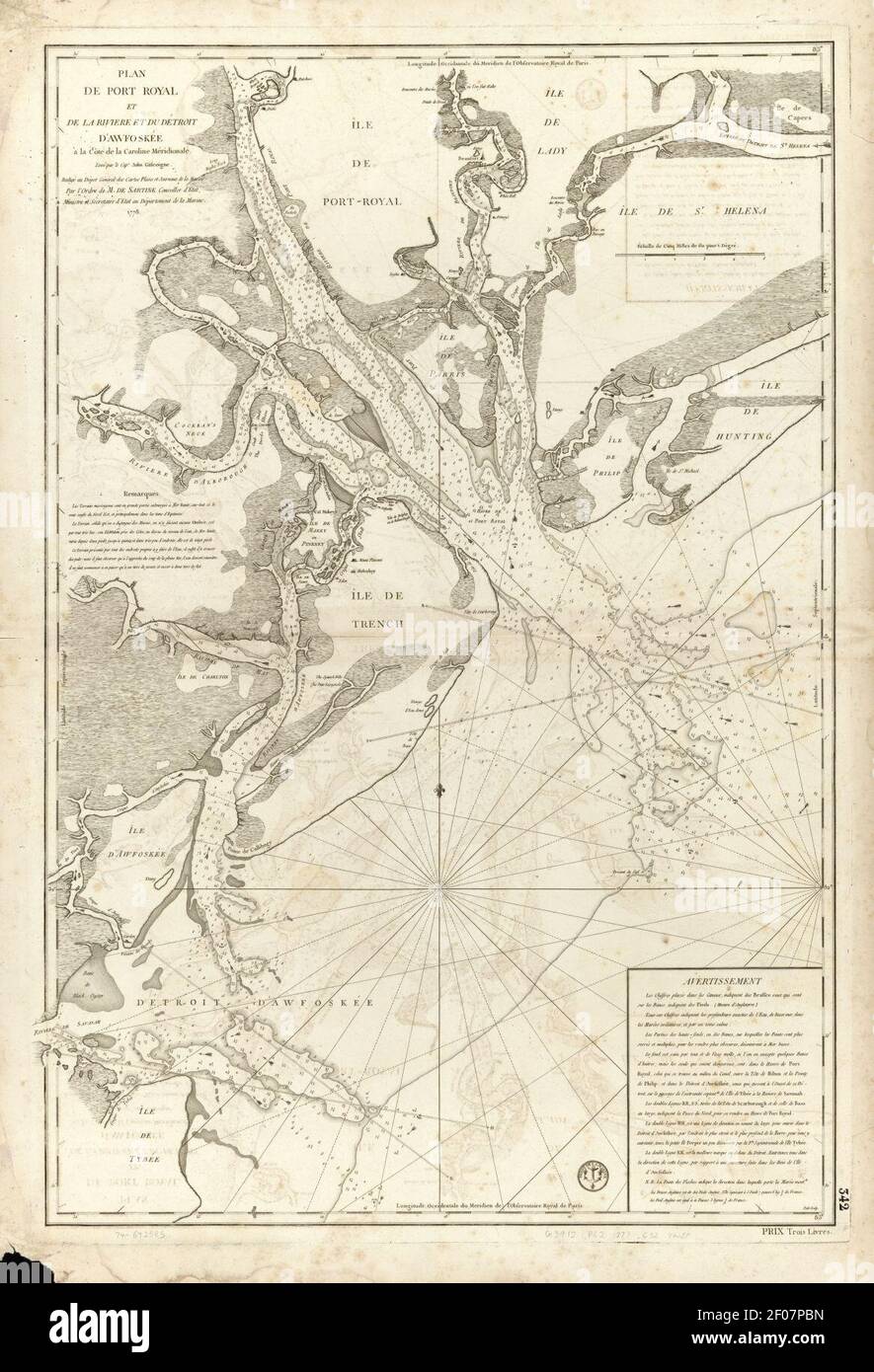 Plan de Port Royal et de la rivière et du détroit d'Awfoskée à la Côte de la Caroline méridionale. Foto Stock