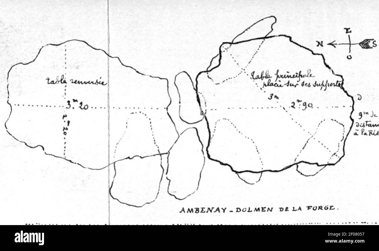Plan du dolmen de Rugles-Ambenay publié par Léon Coutil it 1896. Foto Stock