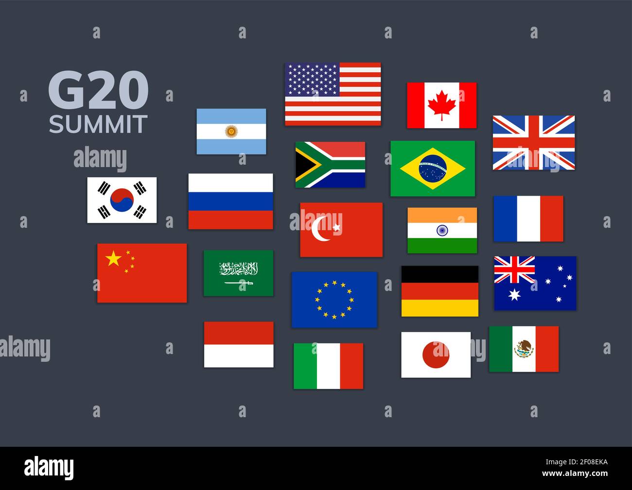 Vettore G20 bandiera di paese Messico, Stati Uniti, Canada. Icona del set di allarmi G20 Illustrazione Vettoriale