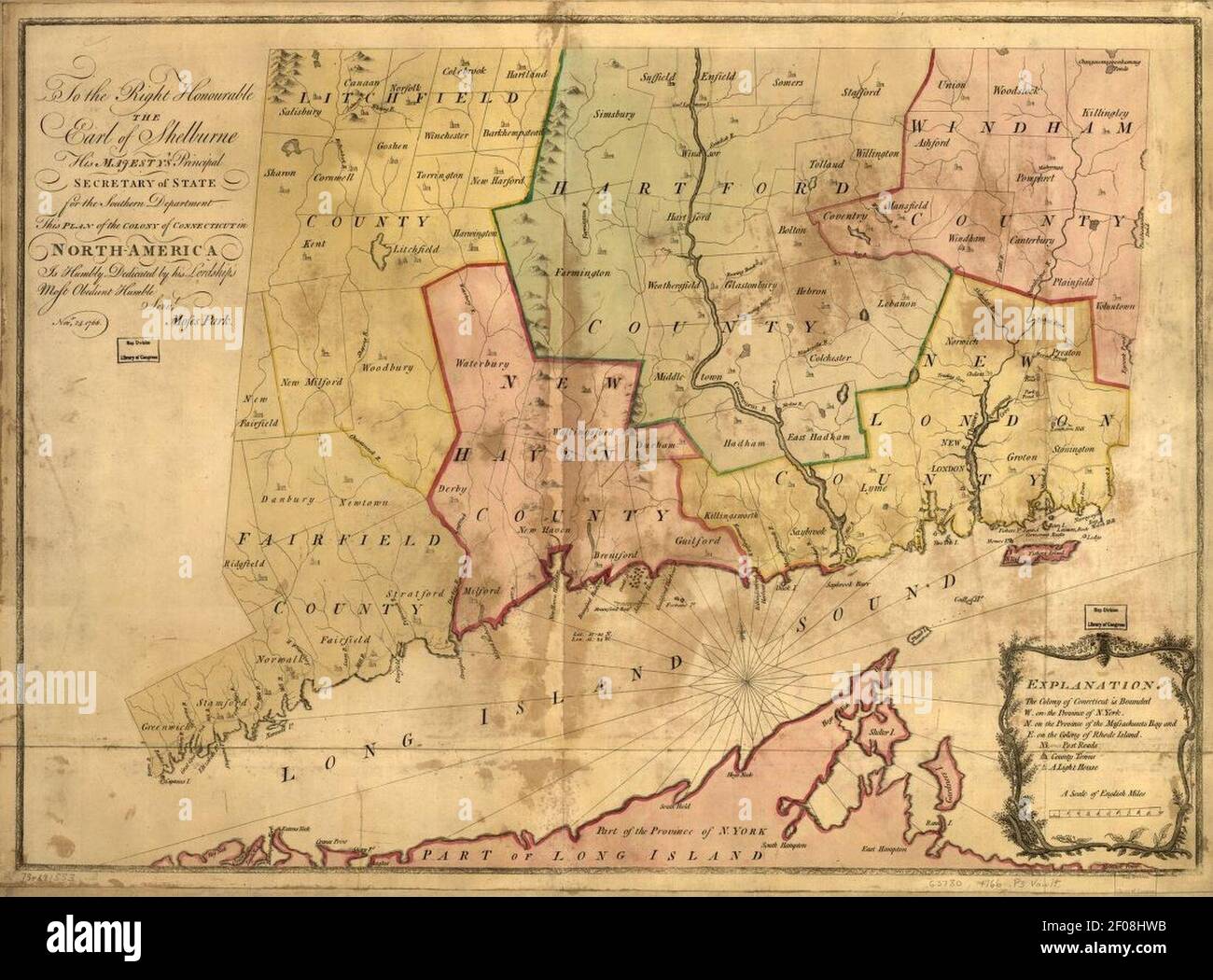 Piano della colonia del Connecticut, Moses Park, 1766. Foto Stock