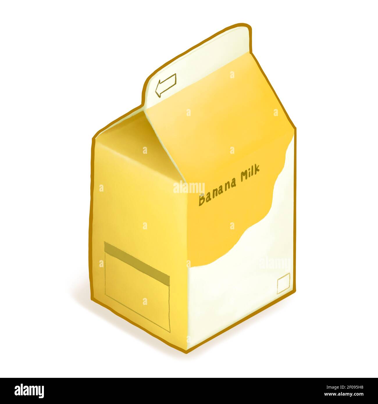 Banana latte drink, un dipinto digitale di giallo scatola di carta confezione di frutta dolce lattiginosa bevanda isometrica cartoon icona raster 3D illustrazione su Whi Foto Stock